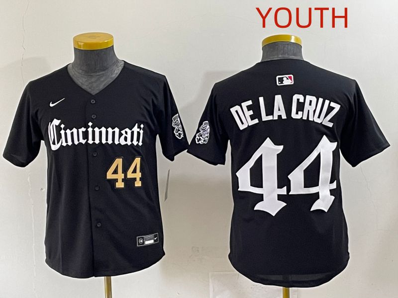 Youth 2025 Cincinnati Reds #44 De La Cruz Black Five generations Joint Name Nike MLB Jersey style 5